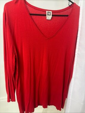 Anne Klein Bright Red V-Neck Long Sleeve Tee